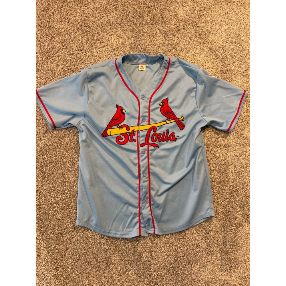 St. Louis Cardinals Baseball Jersey Mens XL Blue St. Louis Birds on Bat Mesh
